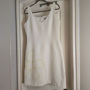 Jane Street White Cotton Midi Dress | Floral Retro Bohemian | Size 8 |